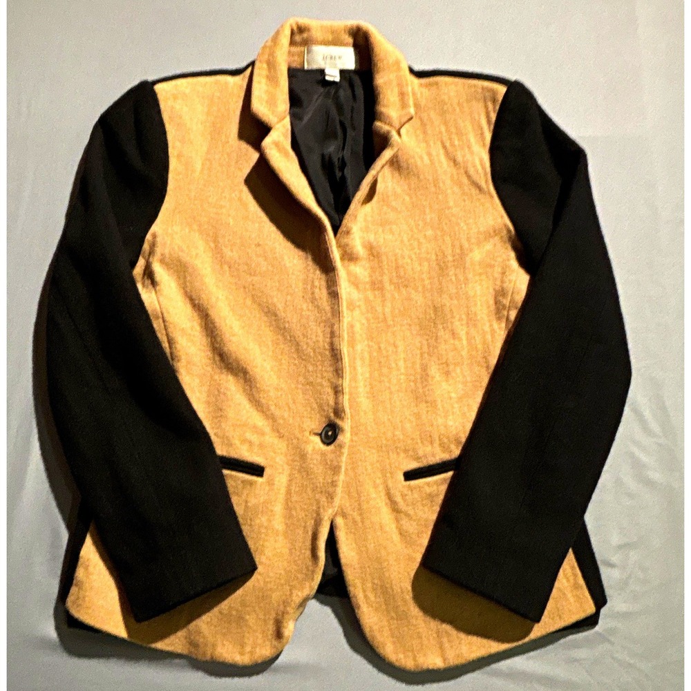 J.Crew Womens Colorblock Wool Blend Blazer Camel Black Size 8 Button Jacket